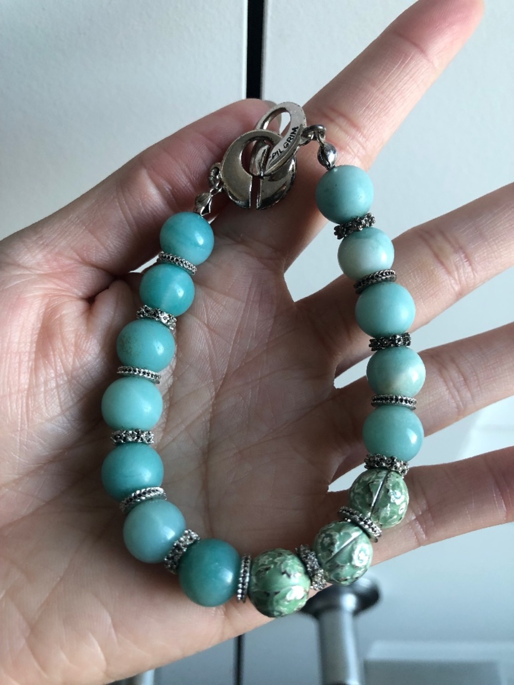 Pilgrim Danish Design Blue/ Green Beaded Toggle Bracelet Boho
